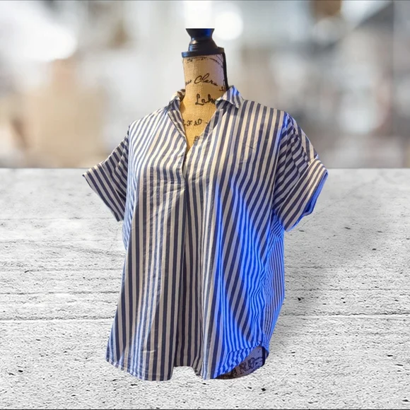 Madewell size S strightly cropped blue and white striped top - Picture 5 of 10